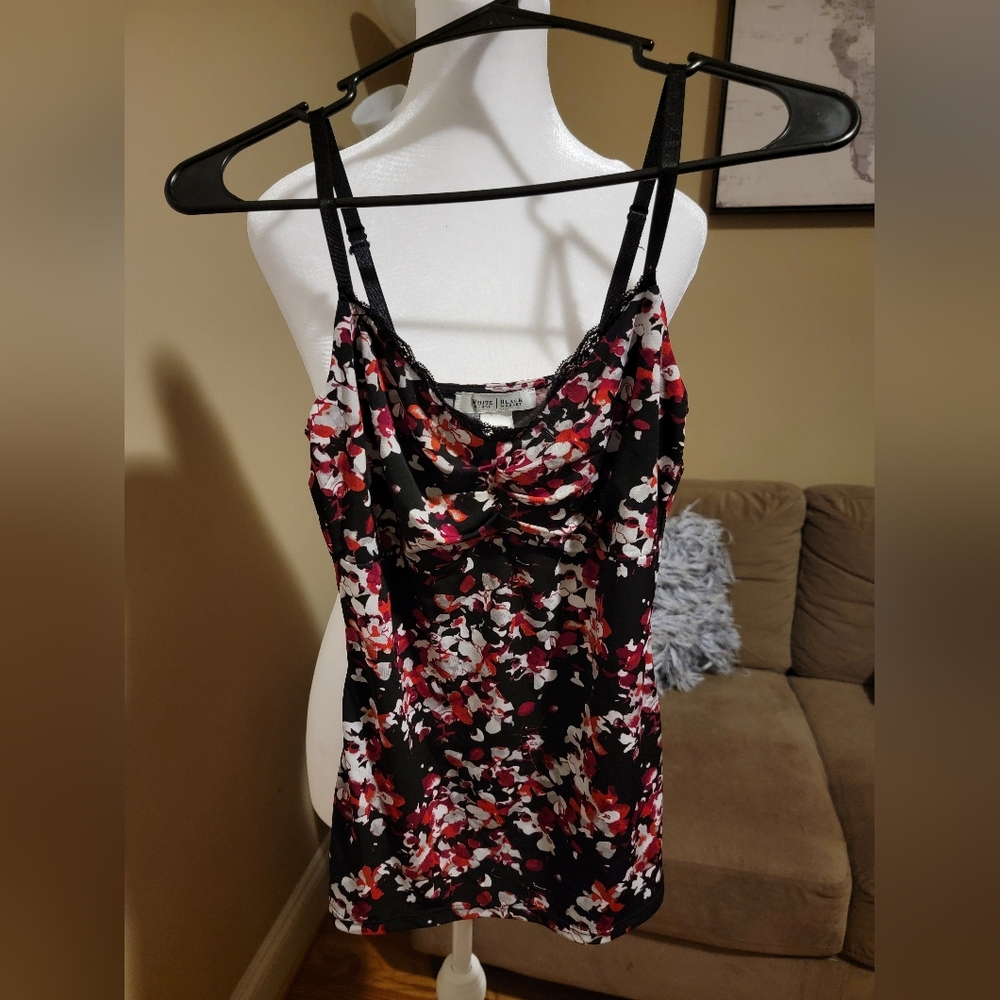 White House Black Market Red and Black Tank Top w/Lace